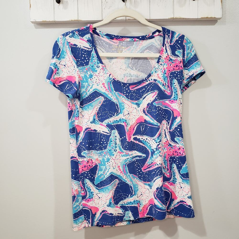 Lilly Pulitzer Dori Tee Indigo Star Struck Starfish Print Size Small